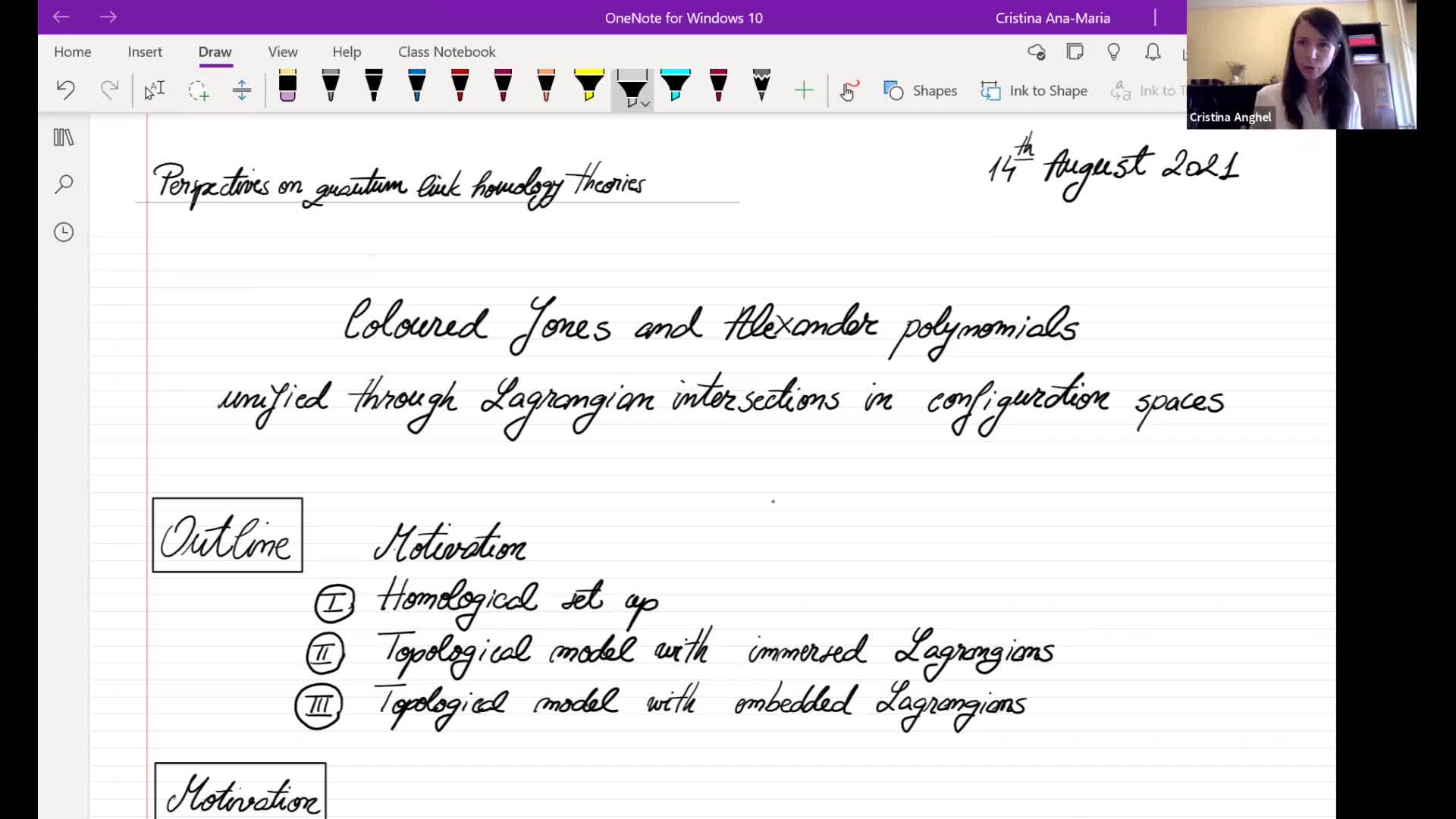 PQLHT | Conference Talk 3 by Cristina Anghel: "Coloured Jones and Alexander polynomials unified through Lagrangian intersections in configuration spaces"